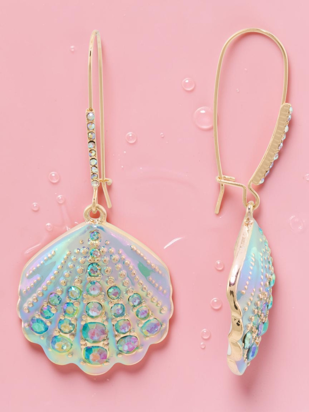 NEW Betsey Johnson Crystal Shell Shepherd Hook Dangle Earrings 2 Inches NWT - Picture 2 of 6